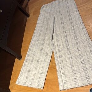 Gray Plaid Wide-Leg Pants